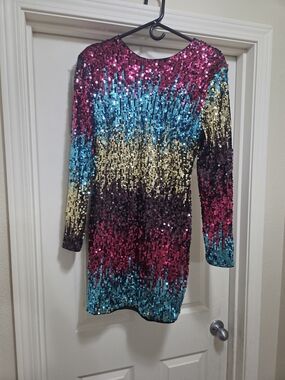 Girls' Multicolor Sequin Party Dress - Sparkling Long Sleeve